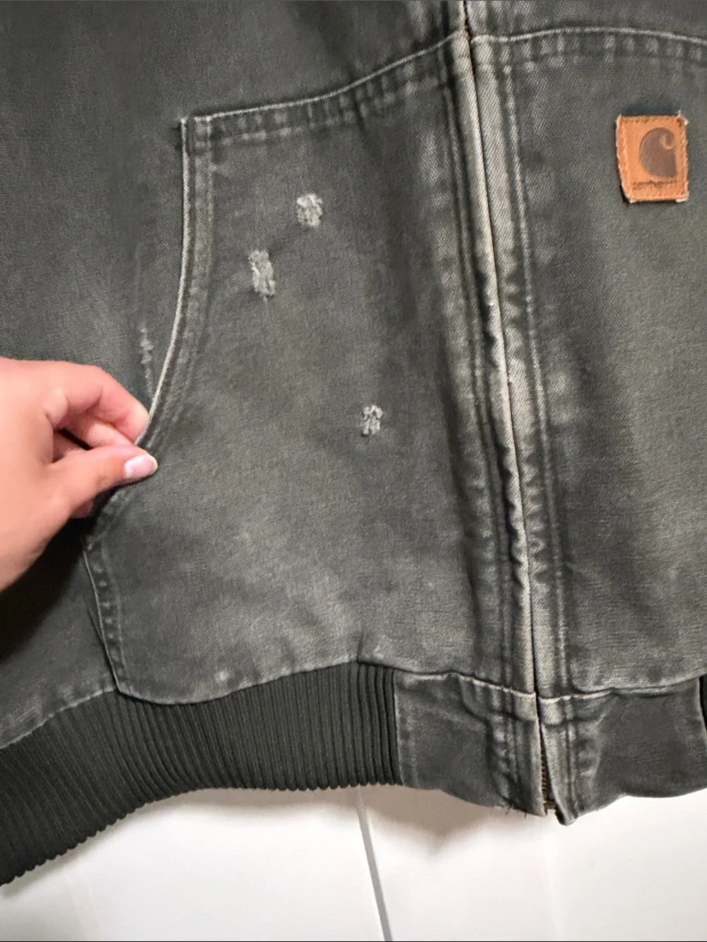 Vintage Carhartt Hooded Work Jacket in Olive Gray with Black Lining